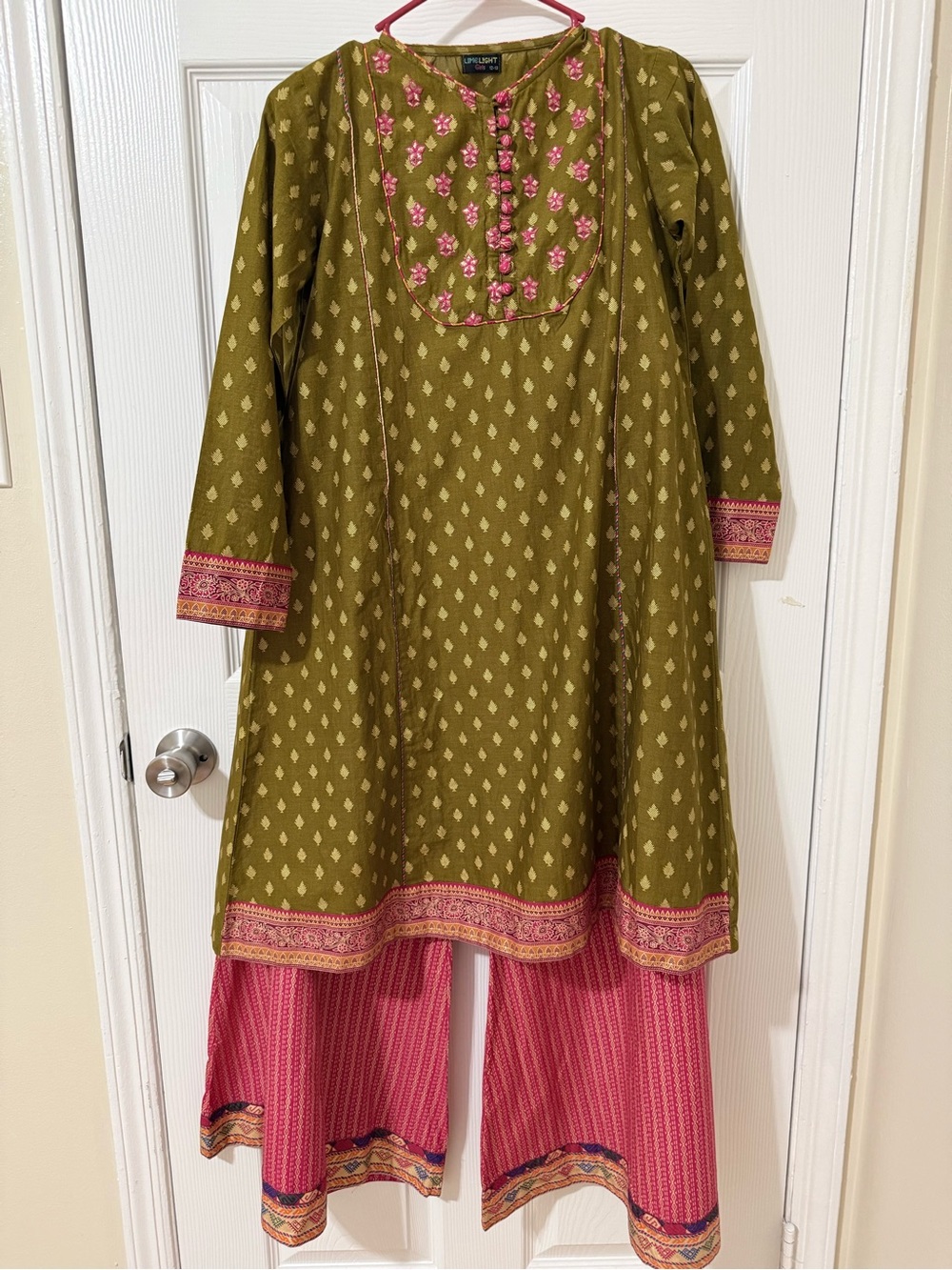Limelight Olive Green Tunic with Pink Embroidery